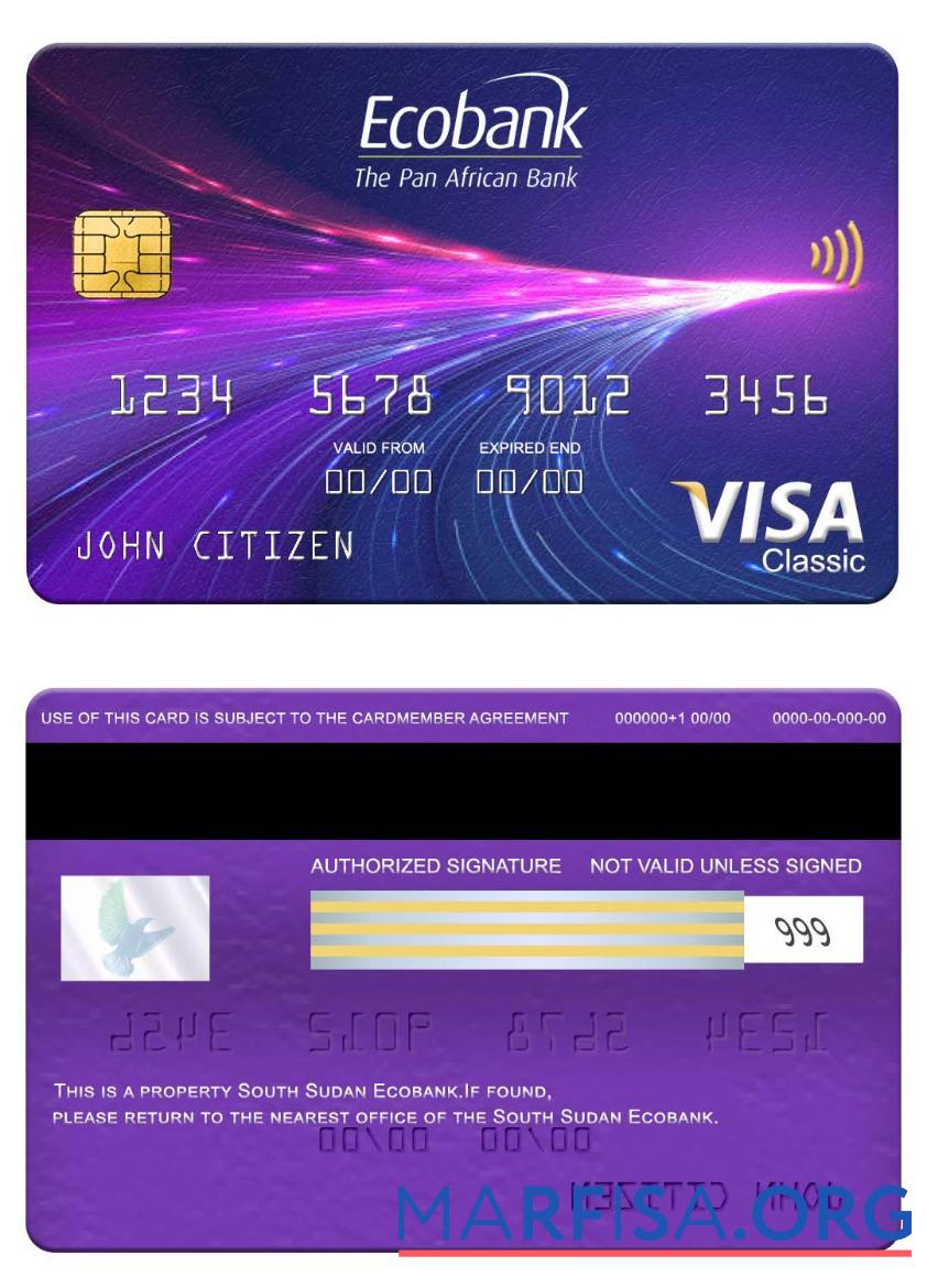 Blank South Sudan Ecobank visa classic card example